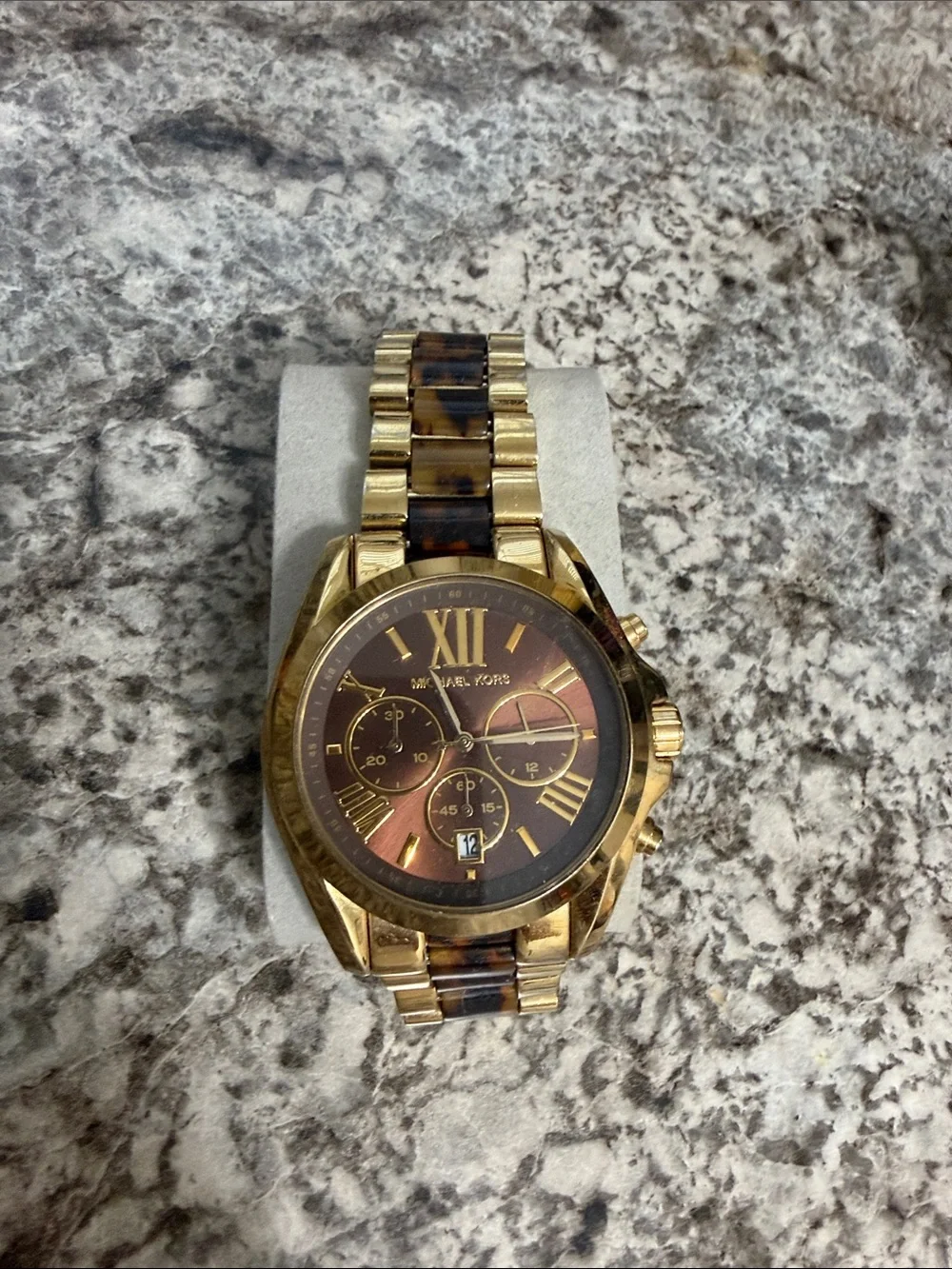 Michael Kors Gold and Brown Tortoiseshell-Link Chronograph Watch